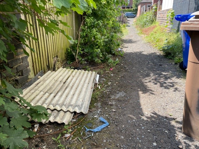 Broken fly-tipped asbestos cement sheeting identified on site