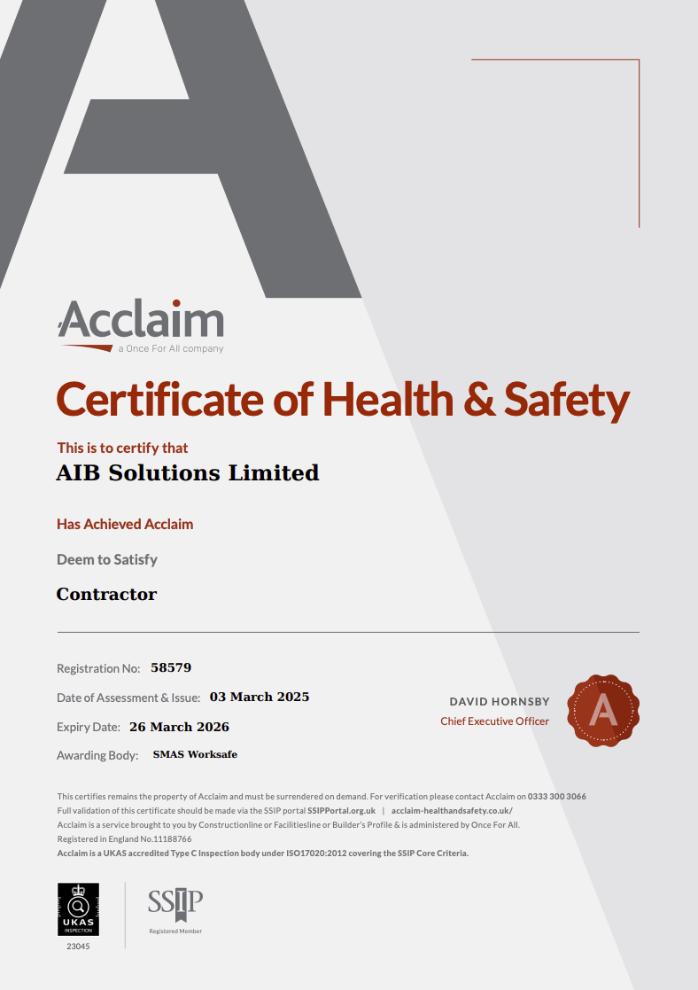Acclaim Accreditation SSIP certificate — AIB Solutions Limited