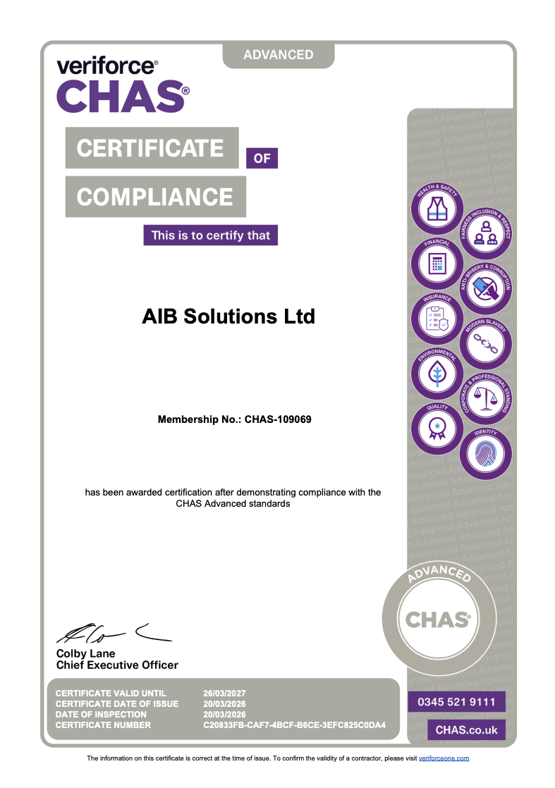 CHAS Advanced Certificate of Compliance — AIB Solutions Ltd