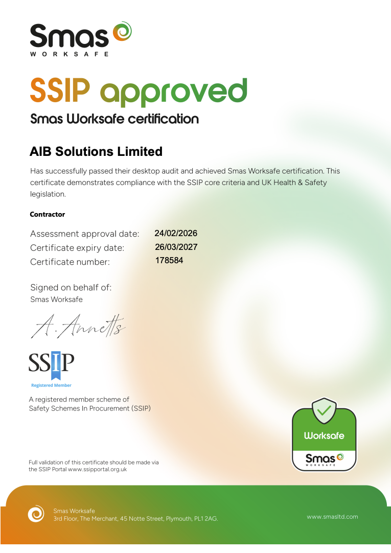 SMAS Worksafe SSIP Approved accreditation — AIB Solutions Limited