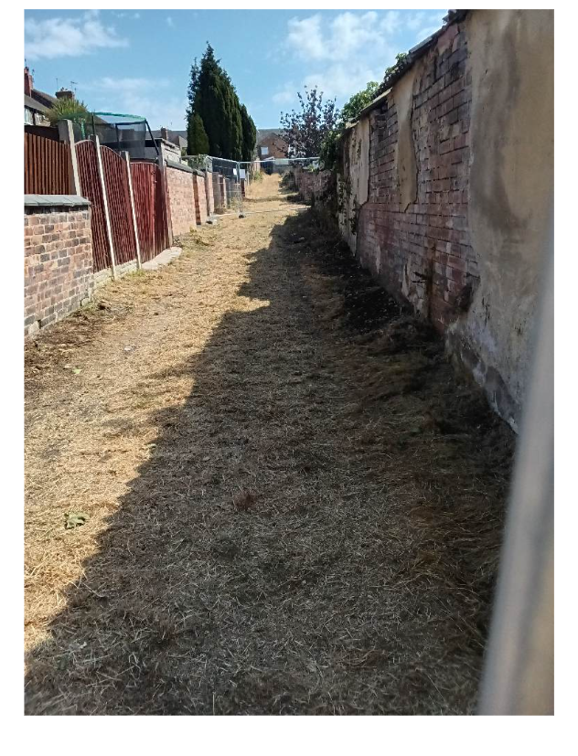 Fire debris spread across the affected residential area