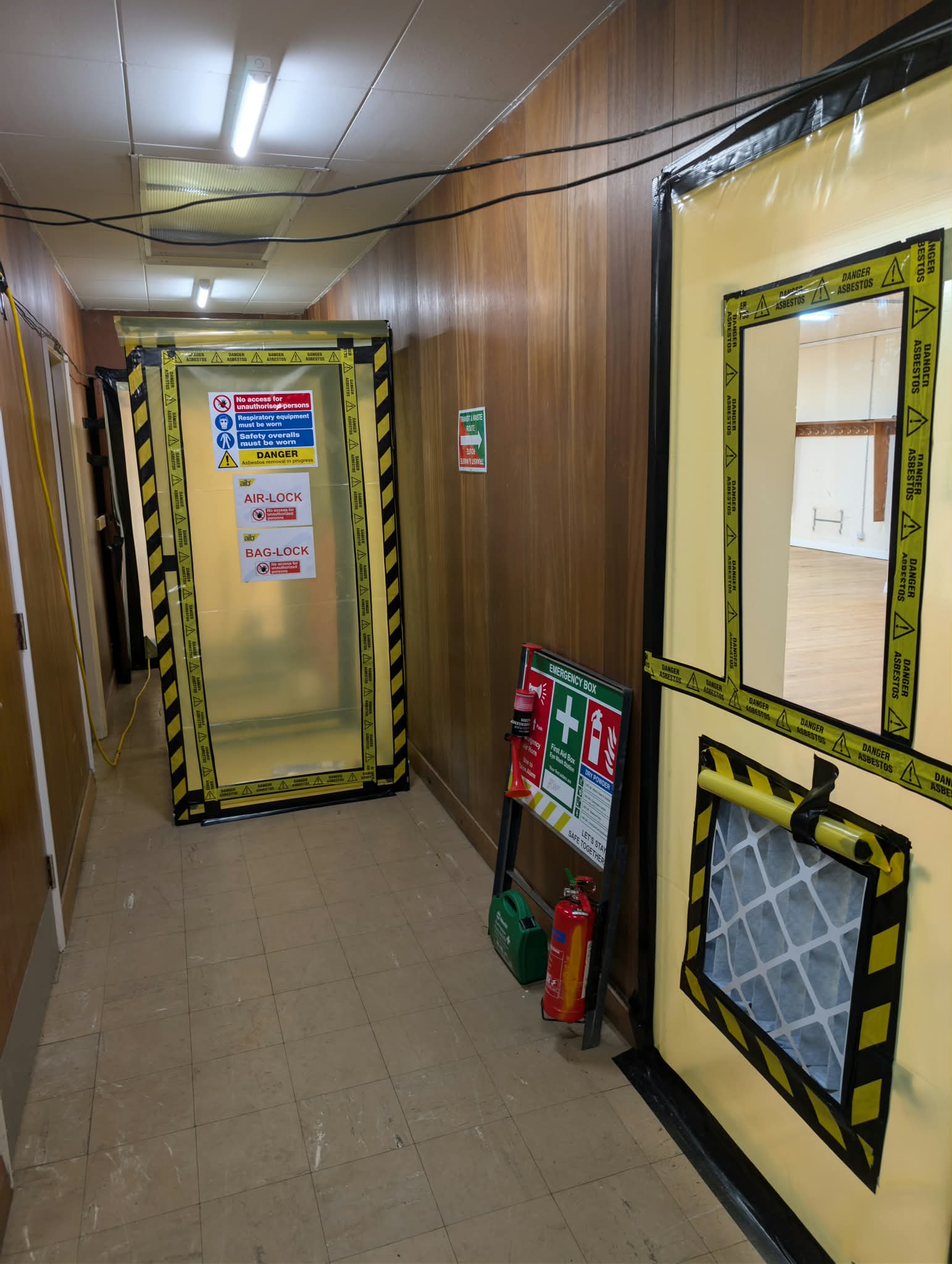 Airlock and enclosure set up at the church hall entrance