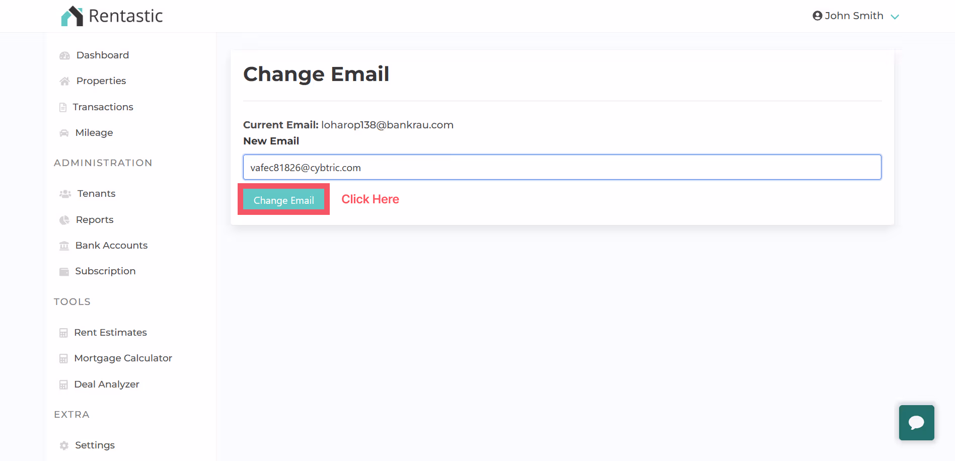 Change Address email verification button