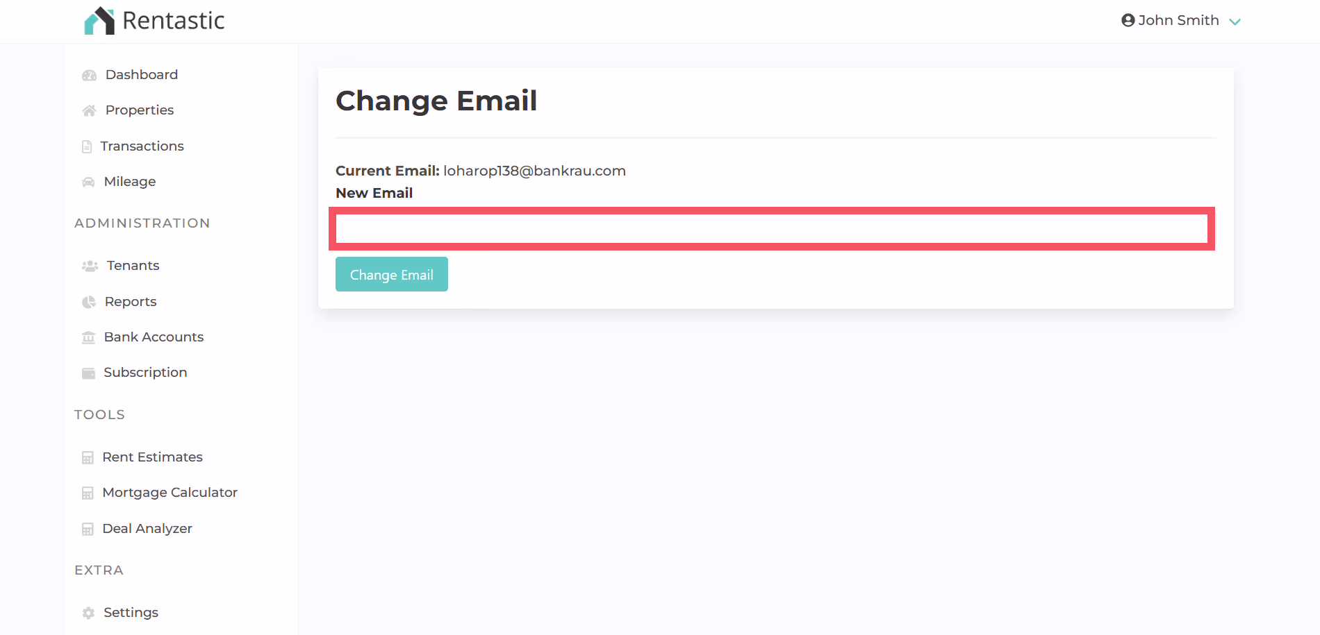Text field for new email address