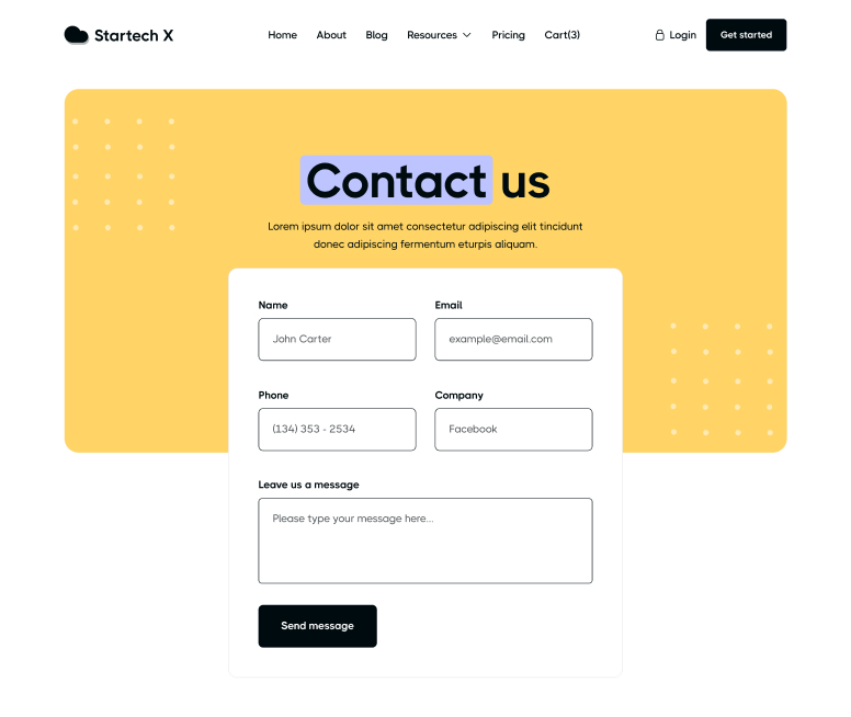 Startech X - Contact V2 Page - Home Page - Tech Startup Webflow Template