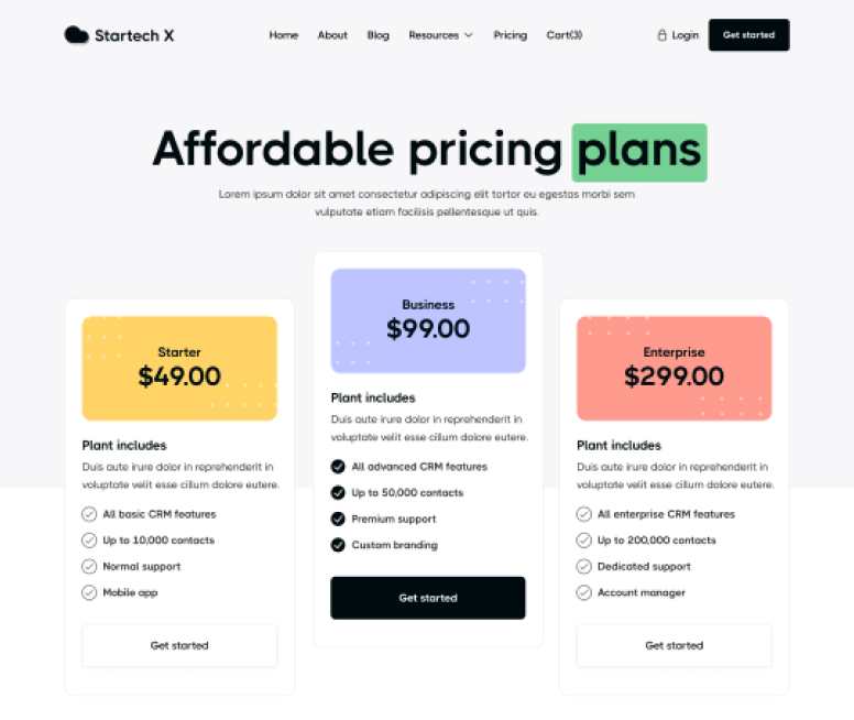 Startech X - Pricing Page - Home Page - Tech Startup Webflow Template