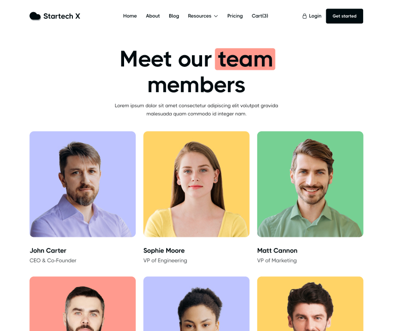 Startech X - Team Page - Home Page - Tech Startup Webflow Template