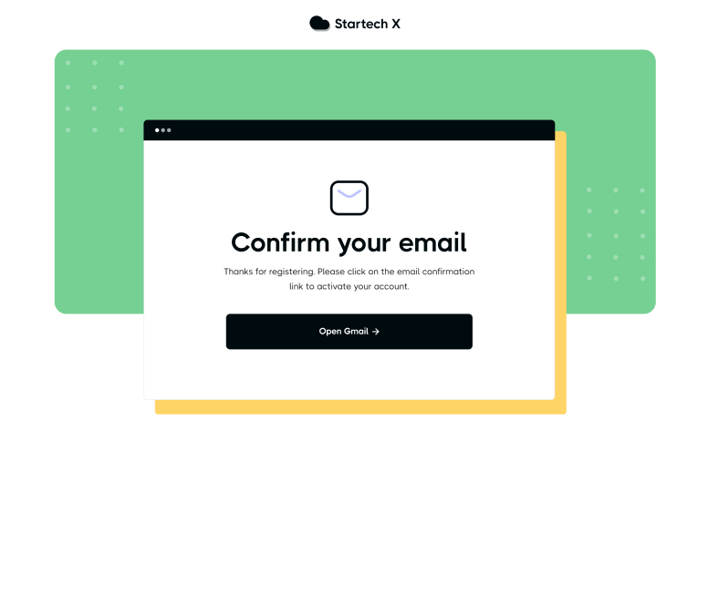Startech X - Email Confirmation Page - Home Page - Tech Startup Webflow Template