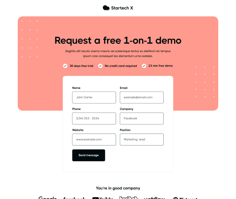 Startech X - Schedule Demo Page - Home Page - Tech Startup Webflow Template
