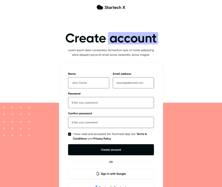Startech X - Sign Up Page - Home Page - Tech Startup Webflow Template