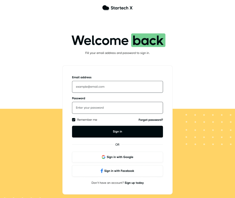 Startech X - Sign In Page - Home Page - Tech Startup Webflow Template