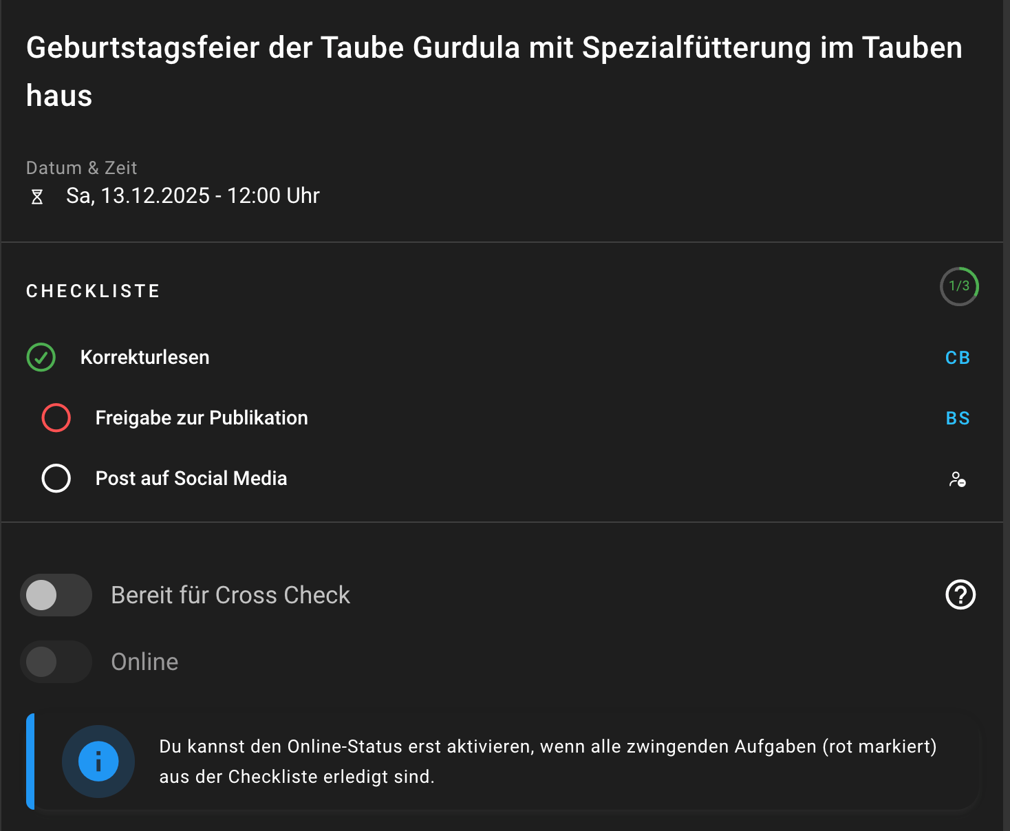 Upgrade für die Checklisten-Funktion