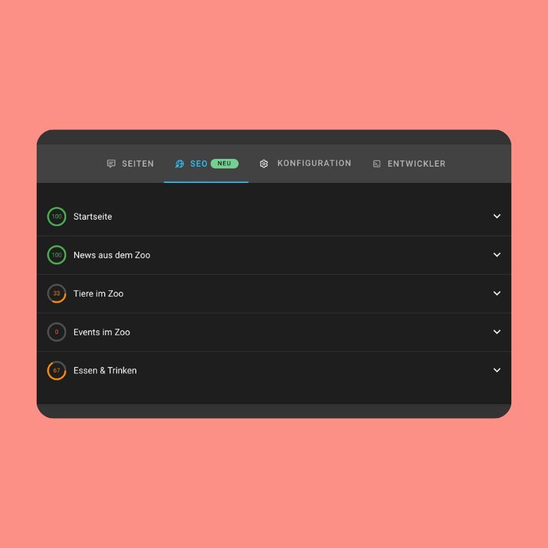 Neue SEO-Übersicht im Nitro Headless CMS