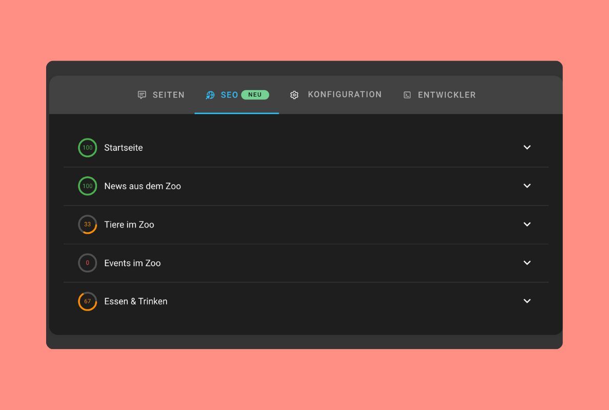 Neue SEO-Übersicht im Nitro Headless CMS