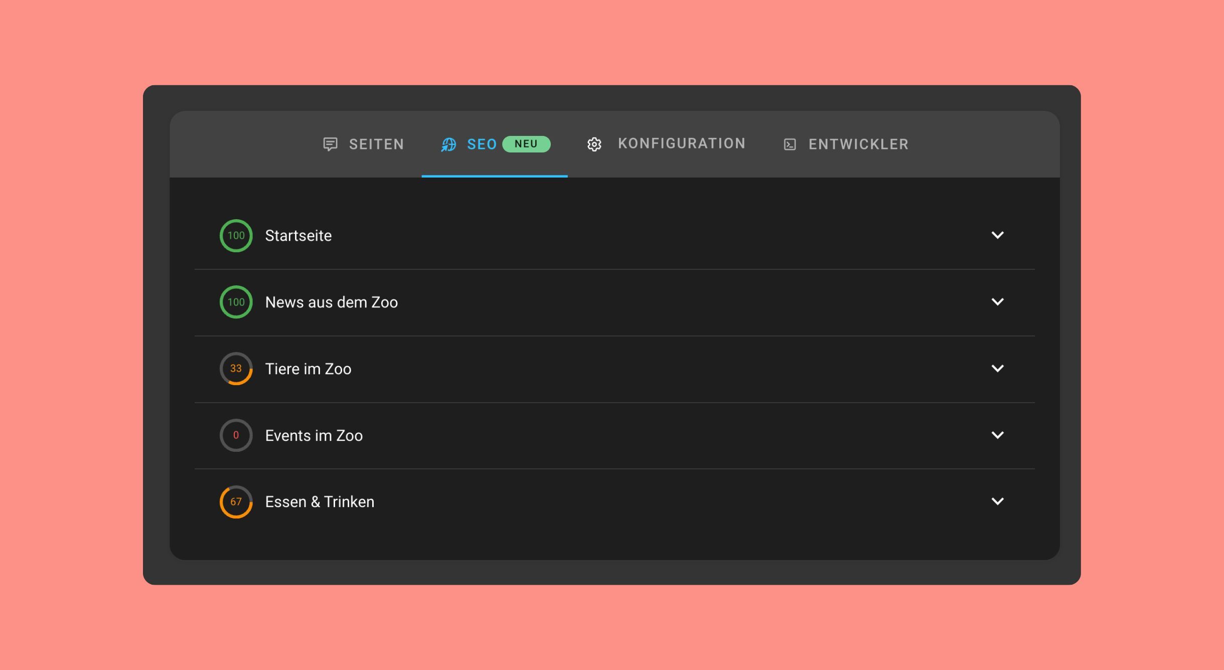Neue SEO-Übersicht im Nitro Headless CMS