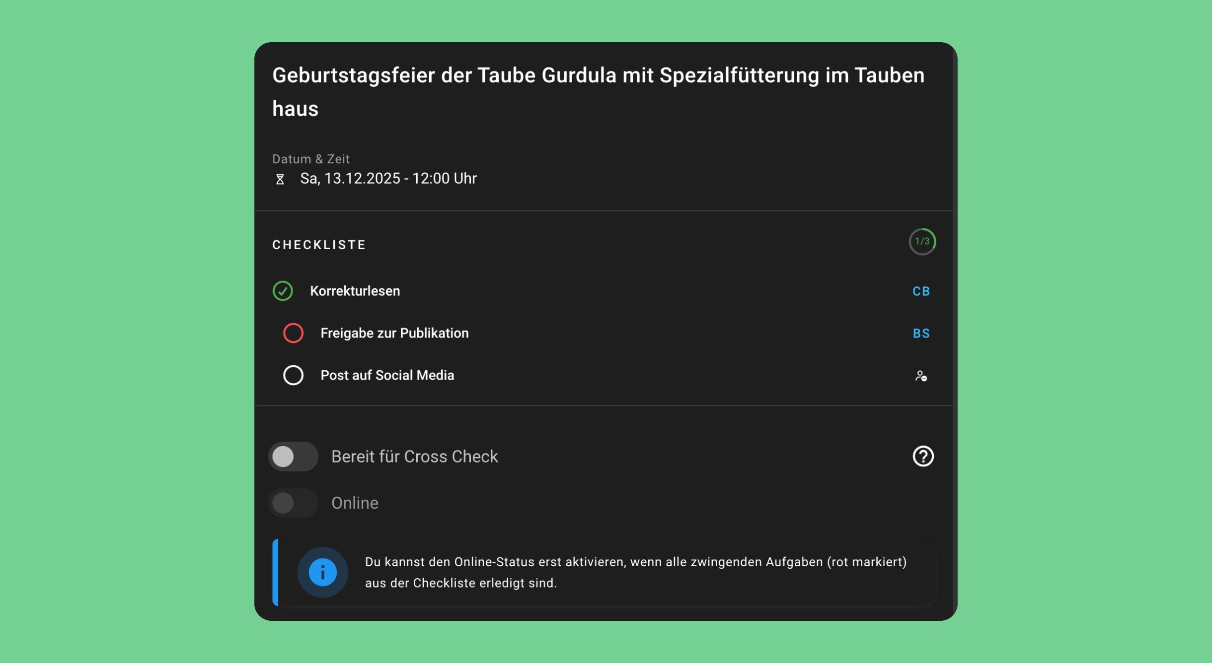 Upgrade für die Checklisten-Funktion
