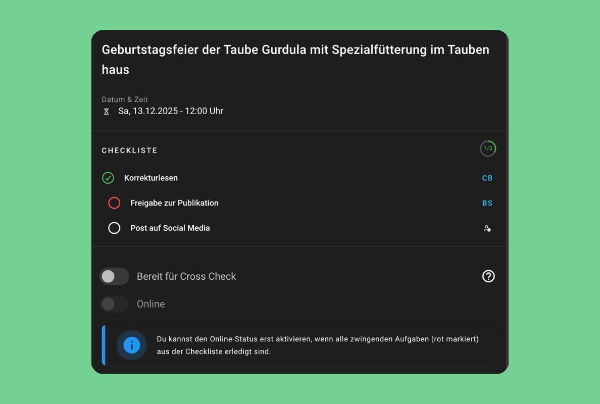 Upgrade für die Checklisten-Funktion
