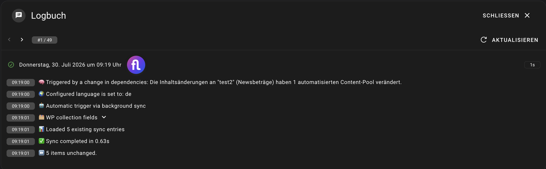 Blick ins Logbuch der Integration: exakte Nachvollziehbarkeit - was hat die Synchronisation ausgelöst, was wurde geändert, was nicht