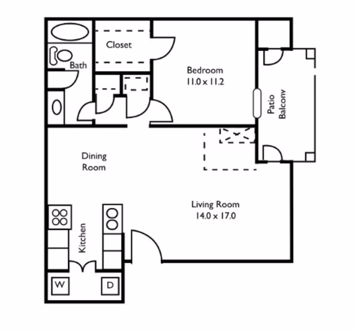 1X1 756 sq ft Reno 1 floor plan layout