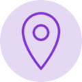 Purple location pin icon representing clinic address, directions, or map location.