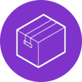 Purple box icon symbolizing at-home abortion pills delivery and discreet medical packaging.