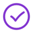 Purple check mark icon representing approval, success, or verified status.