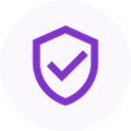 Purple shield with check mark icon representing CQC-regulated and safe healthcare services.