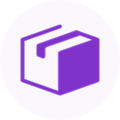 Purple box icon symbolizing at-home abortion pills delivery and discreet medical packaging.