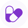 Purple capsule icon representing health and pharmaceutical products.