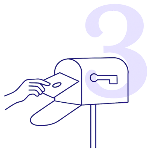 Illustration of a hand placing an envelope into a mailbox representing next-day tracked abortion pill delivery.