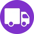 White delivery truck icon on a purple circular background representing home delivery service.