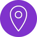 White location pin icon on a purple circular background representing in-person collection option.
