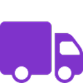 Purple delivery truck icon representing home delivery service.