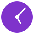 Purple clock icon representing fast or timely service.