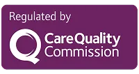 Care Quality Commission logo with text 'Regulated by Care Quality Commission' on a purple background.