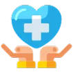 Hands holding a blue heart with a white medical cross symbol inside.