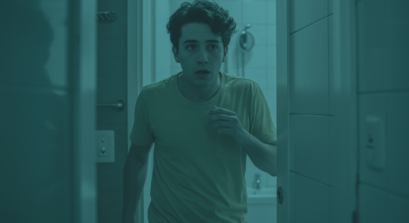 Homem sofrendo com aumento da frequência urinária.