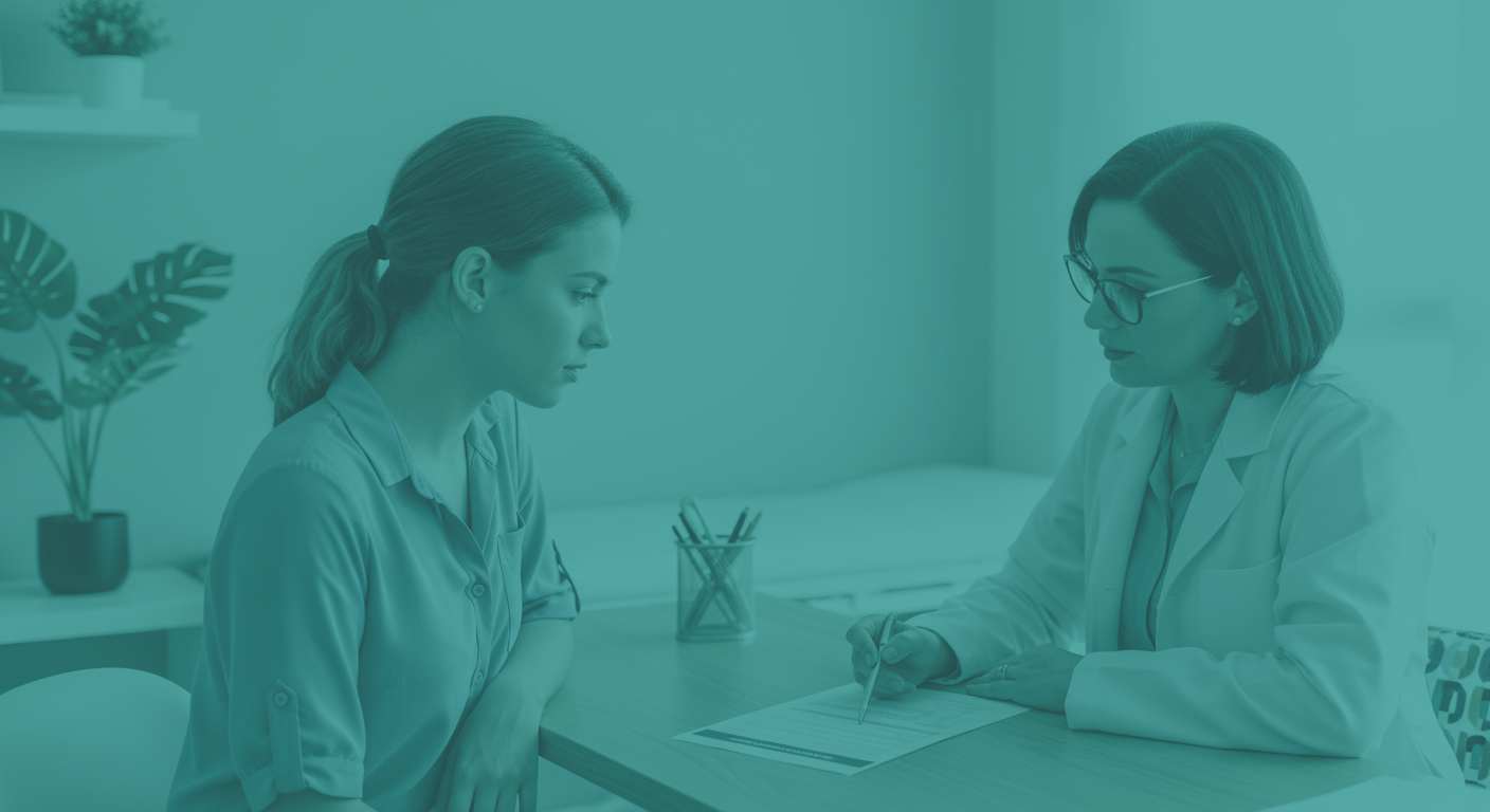 Mulher em uma consulta médica com uma endocrinologista.