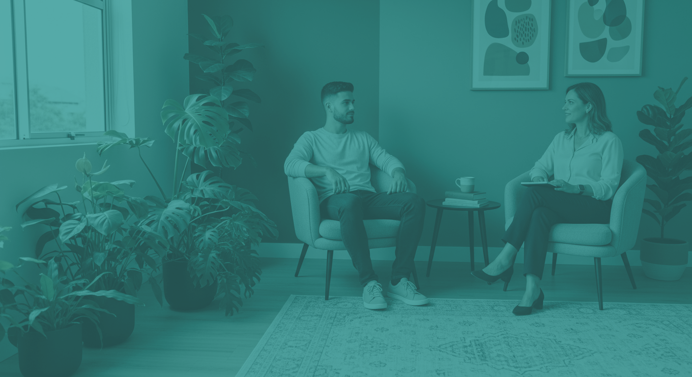Homem em uma consulta médica com uma psiquiatra.