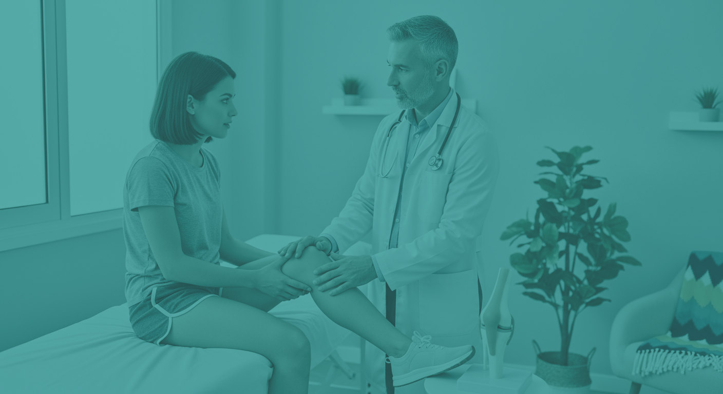 Mulher em uma consulta médica com um ortopedista.