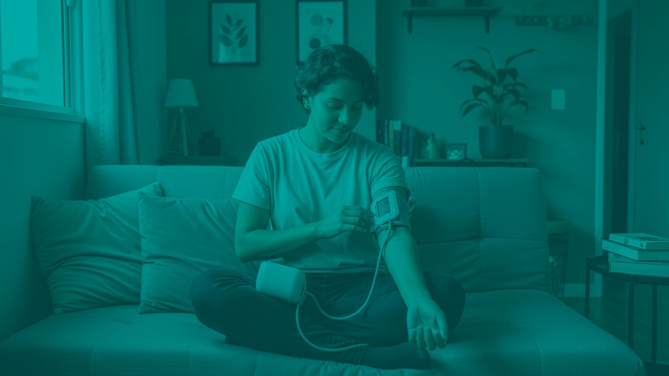 Mulher sofrendo com hipertensão.