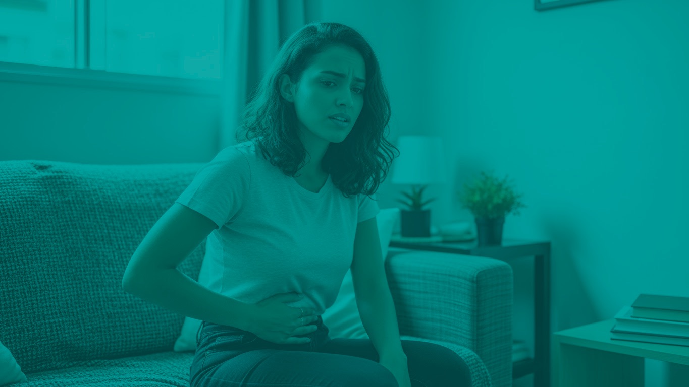 Mulher sofrendo com infeccão urinária.