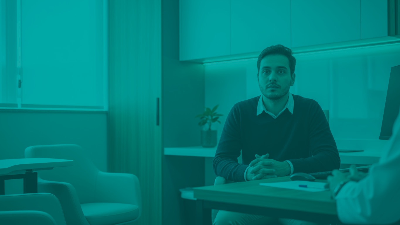 Homem em uma consulta médica com um neurologista.