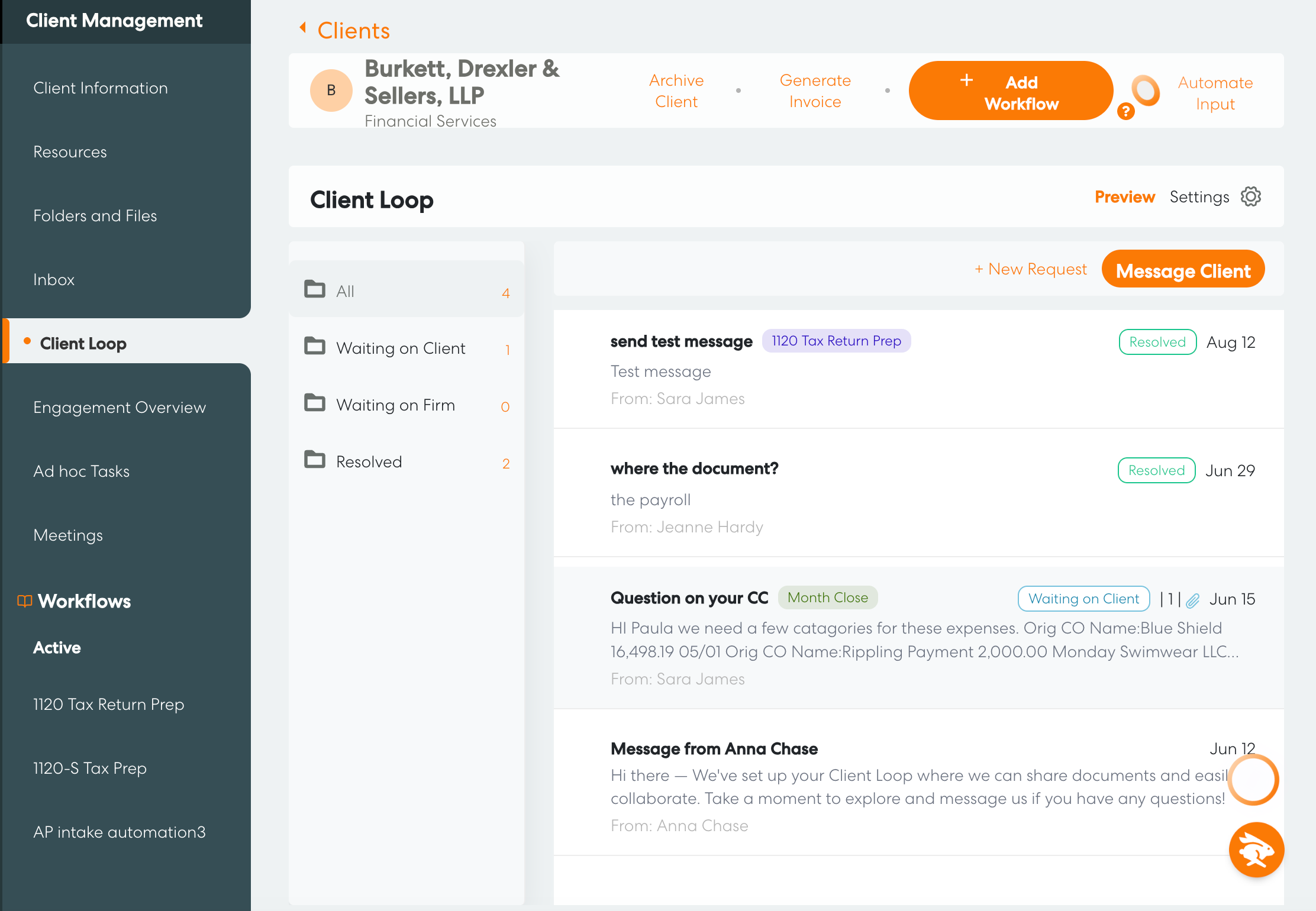 Levvy weekly workspace with each client's work laid out by day