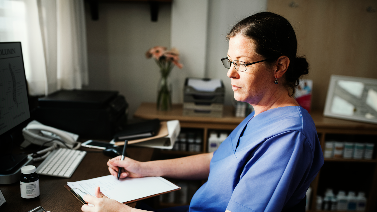  A medical professional calculating headcount using coverage hours and a relief factor for a 24-hour shift schedule.