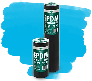 GARTEN EBEN - Zwei verpackte EPDM-Rollen nebeneinander aufgestellt.