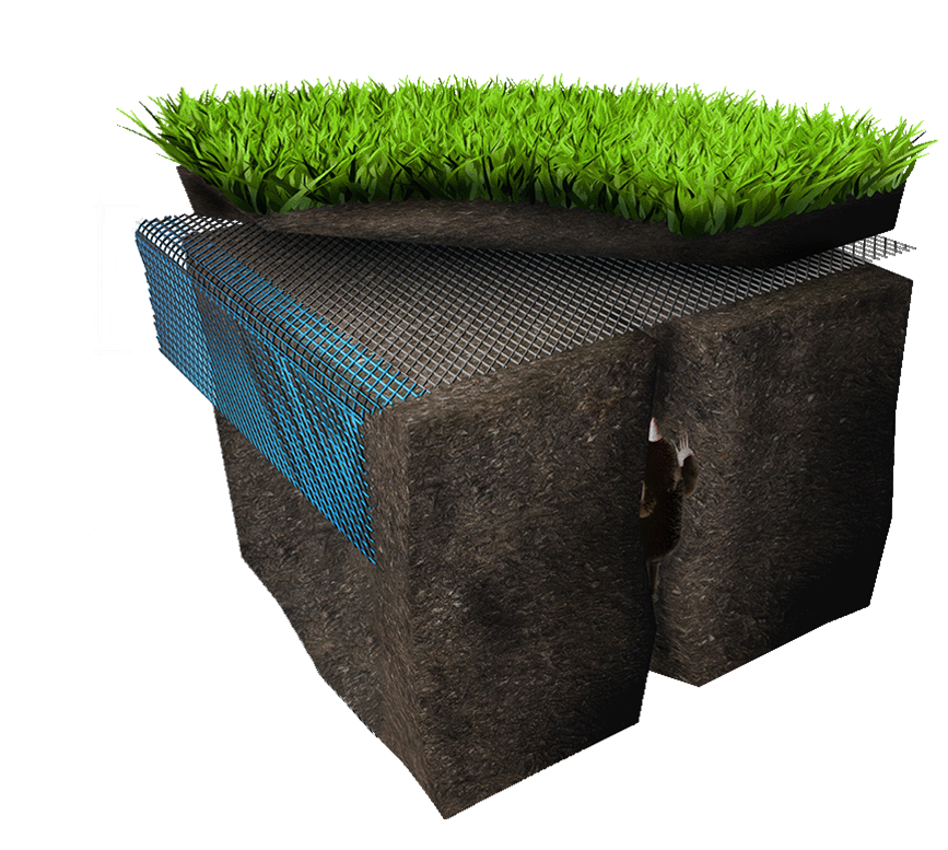 Grafik Maulwurfgitter als Oberflächenbarriere im Boden