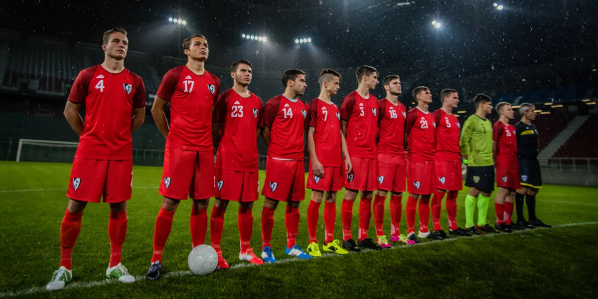 Football (soccer) team lining up