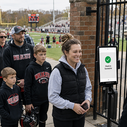 a family getting scanned by fastlane walking into an event