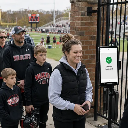 a family getting scanned by fastlane walking into an event
